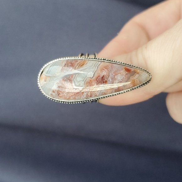 New Oversized Crazy Lace Agate 925 Silver Statement Ring. - Picture 6 of 16